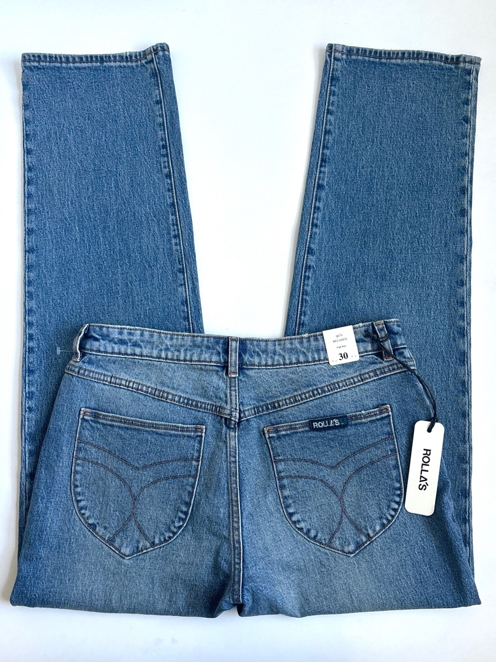 Rolla’s 90S RELAXED BROKEN IN HIGH RISE DENIM JEANS IN MID VINTAGE BLUE SIZE 30